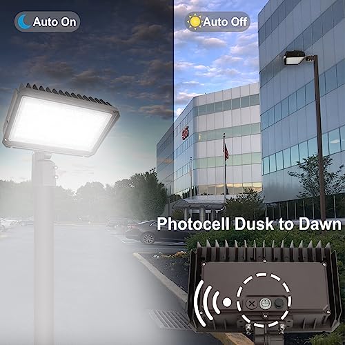 kadision 150W LED Flood Light with Dusk-to-Dawn Photocell, 150W-100W-75W Adjustable 130lm/W 5000K Daylight 100-277V IP65 Waterproof, Slip Fitter Mount LED Parking Lot Light, ETL Listed (Pack of 3) - size: 150W (Pack of 3)