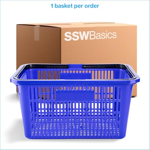 SSWBasics Blue Plastic Shopping Basket with Handles - Essential Shopping Baskets for Retail Store Use, Durable and Convenient Shopping Baskets for Customers