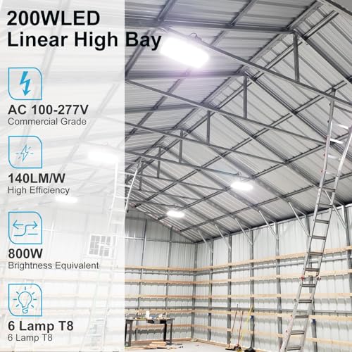Lightdot 2FT LED High Bay Shop Lights, 200W 28000LM (Eqv. 800W MH) 5000K, 100-277V, Driver Included | Linear 2x2 Large Coverage Fixtures for Warehouse, Garage | ETL Listed, 6Pack