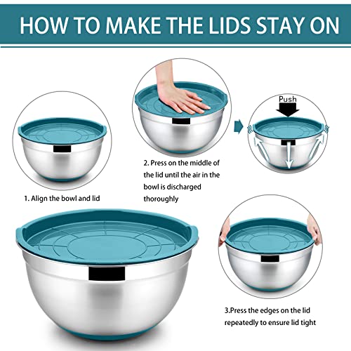 P&P CHEF Stainless Steel Mixing Bowls With Lids, Set of 6, Blue - color: Blue