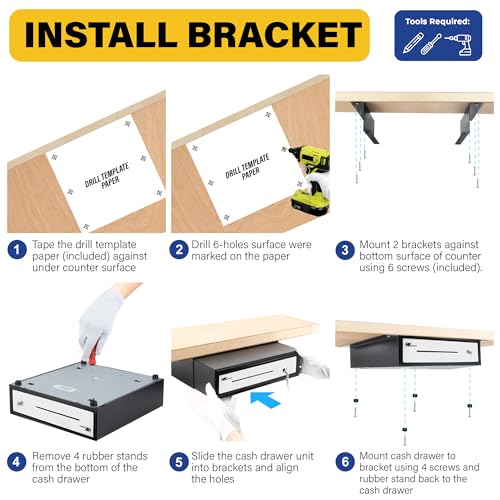 HK SYSTEMS 16""Stainless Steel" Front Heavy Duty Black POS Cash Drawer with 5Bill/5Coin with Under Counter Mounting Metal Bracket and Till Cover - size: 03.16" POS+Bracket+Till Cover