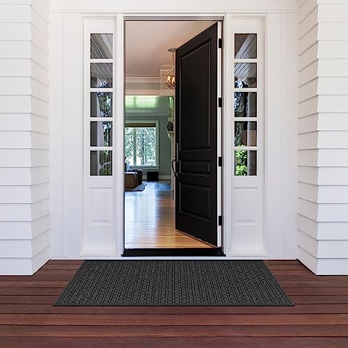 Apache Mills Textures 3' x 5' Blocks Heavy Duty Onyx Door Mat – Weather & Stain Resistant, Non-Slip, Durable Outdoor Mat – Made in USA – Superior Scraping Entrance Mat for Home or Commercial Use - color: Onyx, size: 3' x 5' (Rectangular), style: Blocks