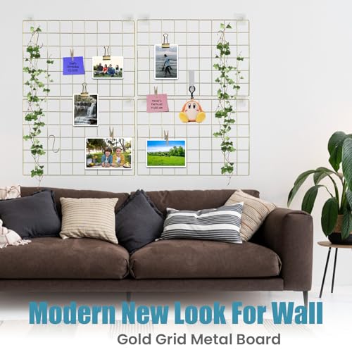 CIKLCIX Wire Wall Grid Panel Set of 2, Photo Display Board & Memo Board - color: Gold, size: 2 Pack