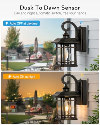 VIANIS Exterior Lighting Fixtures Dusk to Dawn, 2 Pack Outdoor Light Fixture, Oil Rubbed Bronze Porch Lights with Seed Tempered Glass, Outside Lights for House, Garage, Doorway, Patio - color: Oil-Rubbed Bronze, size: 12.4 in Dusk to Dawn 2 Pack