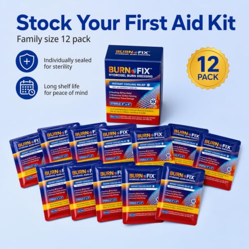 BurnFix® Burn Gel Dressing, 12 Pack, Sterile 4x4 Hydrogel Burn Pads - size: 1.4 Ounce (Pack Of 12)