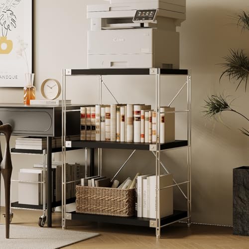 3-Tier Industrial Bookshelf, Wood and Metal Shelf Unit, Storage Bookcase - color: Black, size: 3T24IN