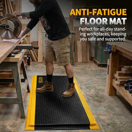 ARCTICSEA Anti Fatigue Mats Industrial 3 x 6 FT 15/16 Inch Extra Thick Standing Mat for Warehouse Workstation and Garage Black and Yellow - size: 60"L x 36"W x 0.9"Th
