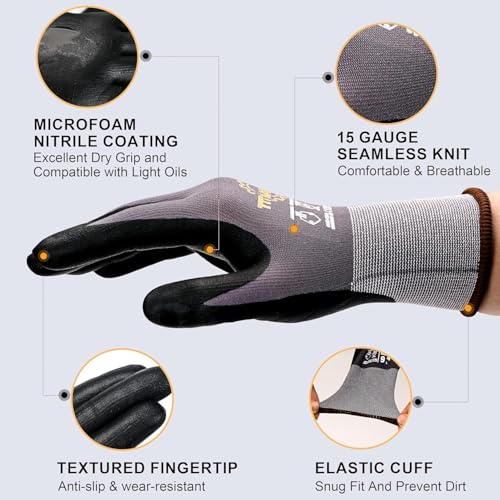 TitanFlex Work Gloves, MicroFoam Nitrile Coated, Seamless Knit Nylon - color: 3 Pairs, size: Small
