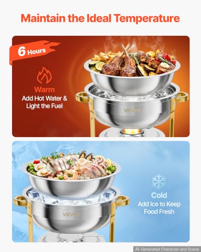VEVOR 4 Packs Chafing Dishes for Buffet Set, 6QT Stainless Steel Chafer - color: Gold, size: 4packs 6QT