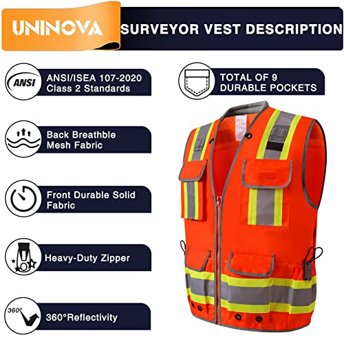 Surveyor Safety Vest, Reflective High Visibility Vests for Men - color: Orange, size: Large