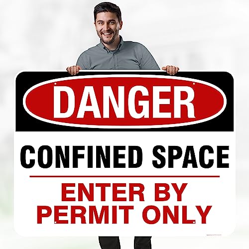 Danger Confined Space Enter By Permit Only Sign, 36x48 Inches, Rust Free - size: 36x48 - DiBound