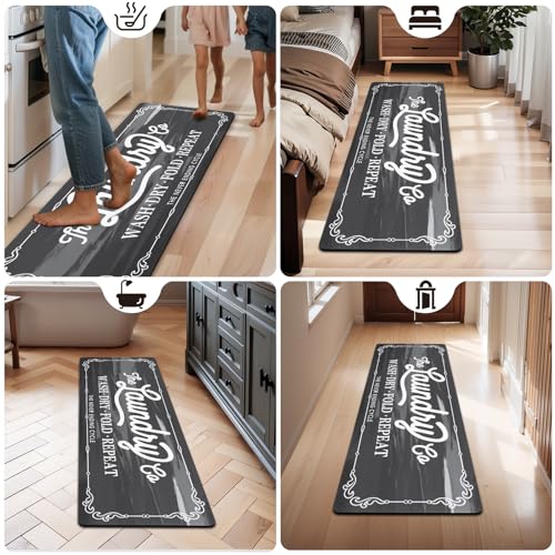 Pauwer Laundry Room Rug Runner 20"x60", Non Slip Waterproof Mat, Dark Grey - color: Dark Grey, size: 20"x60"