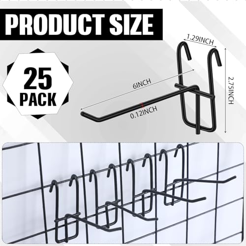 Moxweyeni 25 Pack Grid Wall Hooks, 6 Inch Black Gridwall Hanger - color: Black, size: 6 Inch