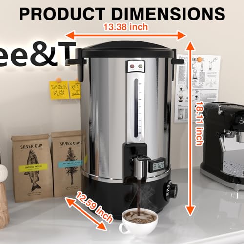 Commercial Coffee Urn, 110-Cup 16L Fast Brew Stainless Steel Hot Beverage Dispenser with Thermometer-Electric Hot Water Urn for Wedding, Party, Catering Events with Easy Cleaning(Double Wall)