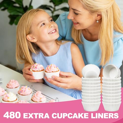 LotFancy (12 Count x 40 Sets) Mini Cupcake Containers with 480 Liners, Clear Plastic Cupcake Boxes Holders, Dozen Disposable Cupcake Carriers with Detachable Lid - size: Mini (40 sets)