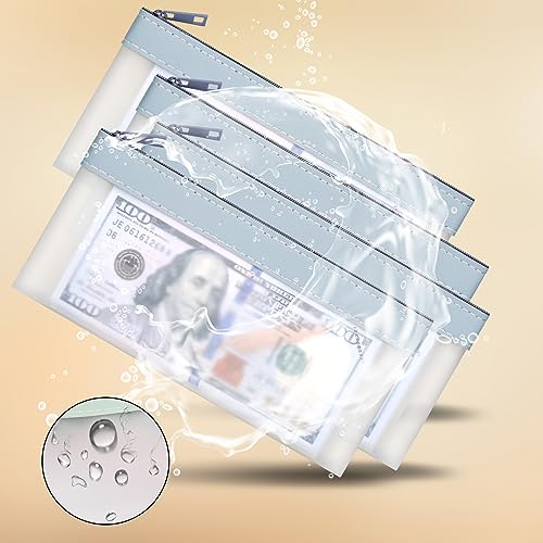 4 Pack Clear Money Envelopes for Cash Money Bag Pouch 7.6x3.7 inch - color: blue