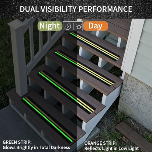 15 Pack Glow in the Dark & Reflective Non Slip Grip Strips, 4" x 30" Precut Anti Slip Tape for Stairs, Heavy Duty Waterproof Safety Treads Strips for Outdoor/Indoor Steps, Decks & Garages - color: Glow & Reflective, size: 4 Inch