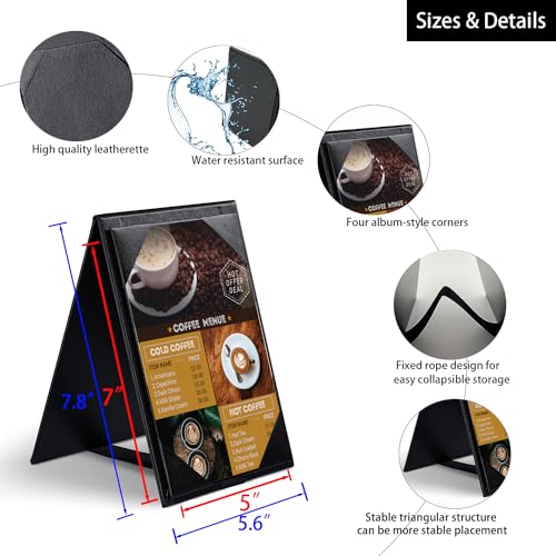 Leather Table Tent Leather Menu Holder Sign Display Black Menu Covers for Cafes Bars or Restaurant for 5×7 inch Menus (1 Pack/5×7 inch) - size: 1 pack/5×7 inch