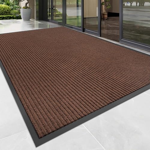 100pointONE Front Door Mat, Heavy Duty Indoor Outdoor Doormat, 72" x 24" Low Profile Outdoor Mats for Home Entrance, Stain and Fade Resistant Welcome Mat Ideal for High Traffic Area, Brown - color: Brown Striped, size: 2' x 6' (Rectangular)