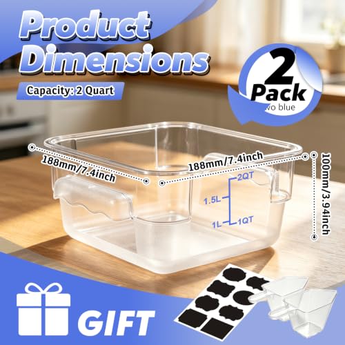 2 Pack 2QT Square Food Storage Containers with Lids, Clear, NSF - color: Blue, size: 2Qt-2 Pack