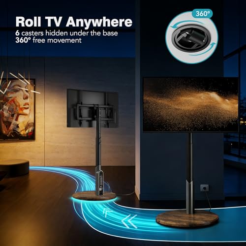 Mobile TV Stand with Power Outlet, Rolling TV Cart for 27-70 Inch OLED LED Monitors, 6 Levels of Height Adjustment, Ambient RGB Lighting on The Bottom Wheels Holds up to 88lbs - color: Rgb Light