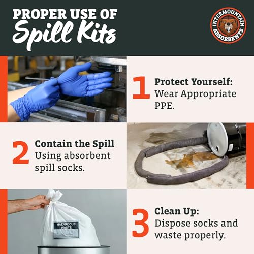 Intermountain Absorbents Universal Spill Kits - Professional Spill Kits for Water & Oil Spill with Yellow Spill Kit Bag, 4 Absorbent Socks, 10 Universal Spill Absorbent Pads, 2 lb Spill Tackle, 3 Pack - style: 3 Pack