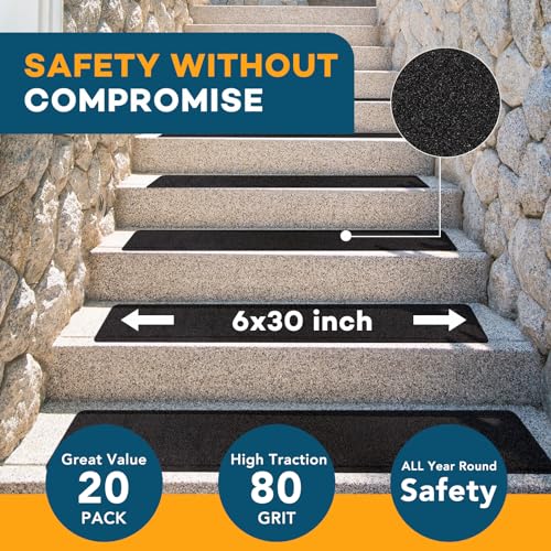 VOISEN Outdoor Stair Treads, 6" x 30" 20 Pack Pre-Cut Non Slip Strips - size: 6"x30"