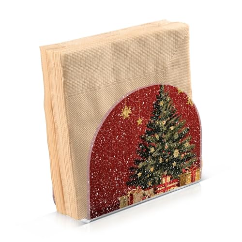Napkin Holder Highland Christmas Tree and Snow Acrylic Tissue Dispenser Non-Slip Holds 50-60 Napkins Freestanding Tissue Dispenser Box, for Kitchen Dining Car Decor - color: Christmas tree and snow