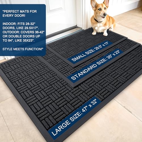 OLANLY Front Door Mat Outside Entrance 33x21, Heavy-Duty Rubber Doormat - color: Black, size: 33" X 21"