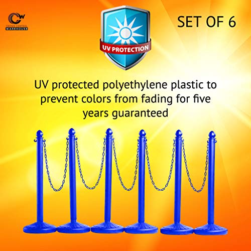 Montour Line Plastic Crowd Control Stanchion Kit, 50 Ft Chain, Blue, 6-Pack - color: Blue