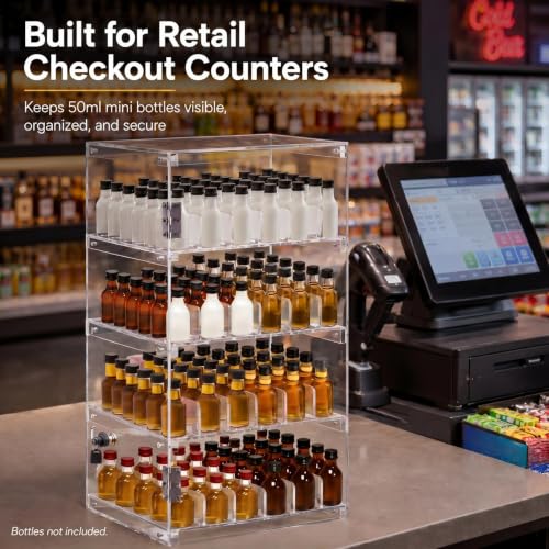 Cinnvoice Mini Liquor 50ml Bottles Retail Display Case with Lock, 12 x 12 x 24 in Clear Acrylic Countertop Rack, Adjustable Dividers Holders, Holds 192 Nips - style: Classic