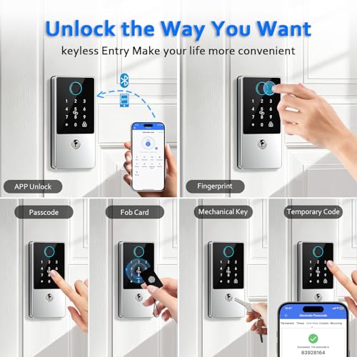 Smart Door Lock Deadbolt, Keyless Entry Door Lock with Fingerprint & Keypad,App Control,Auto Lock,Electronic Digital Lock for Front Door Home Apartment Rental,Easy Installation,Satin Nickel Silver - color: Satin Nickel