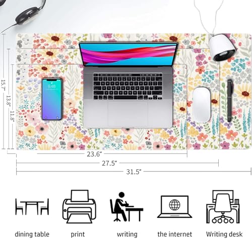 Floral Desk Mat, Cute Flower Large Mouse Pad, Pink 27.5"x13.8" - color: A Flowers - Pink, size: 27.5" x 13.8"