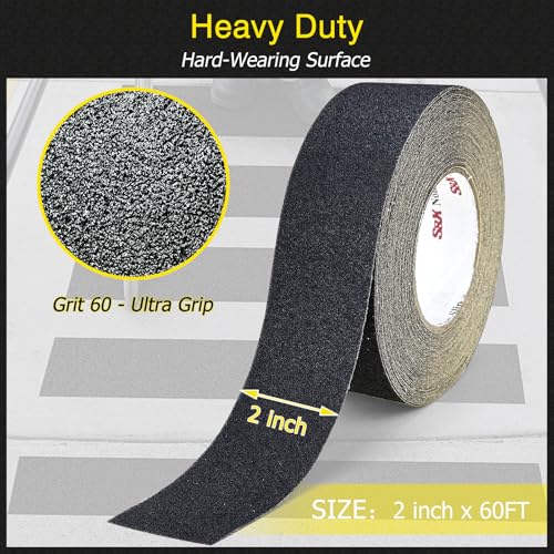 S&X Anti Slip Tape 2in x 60ft Grip Tape for Stairs, Ramps & Decks, Black - color: Black, size: 2" X 60'