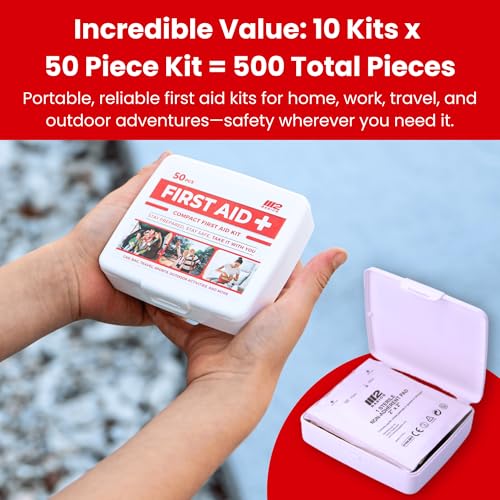 M2 BASICS 10x50 Piece Premium Mini First Aid Kit Bundle, Donation, Travel