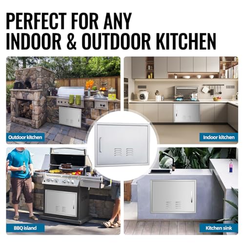 Outdoor Kitchen Doors, 27x20 Inch 304 Stainless Steel BBQ Access Door with Vent, Double Steel Doors for Outdoor Grill Island - size: 27W x 20H- Right