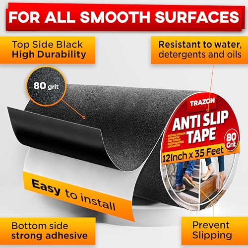 Grip Tape - Heavy Duty Anti Slip Tape for Stairs Outdoor/Indoor Waterproof 12Inch x 35Ft Safety Non Skid Roll for Stair Steps Ramp Traction Tread Staircases Grips Adhesive Non Slip Strips Walk Black - color: Black, size: 12 Inch x 35 Feet