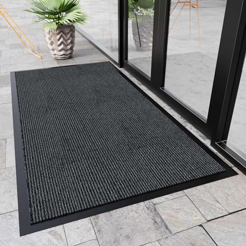 Front Door Mat Outside Entrance, 8' x 4' Commercial Floor Mat, Grey - color: Dark Grey Striped, size: 4' x 8' (Rectangular)