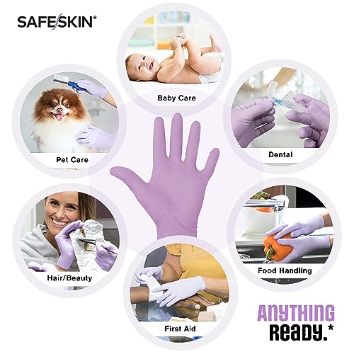 SAFESKIN Disposable Nitrile Gloves in POP-N-GO Pack of 50 or 200 Powder Free - Hair, Cleaning, Medical Use, Food Handling - size: Large (Pack of 50)