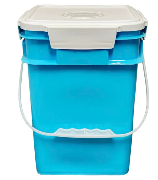 House Naturals 4 Gallon Square Food Grade Bucket Pail with Plastic Handles and Lid (Pack of 3) Made in USA containers (Aqua-White lids) - color: Aqua-white Lids