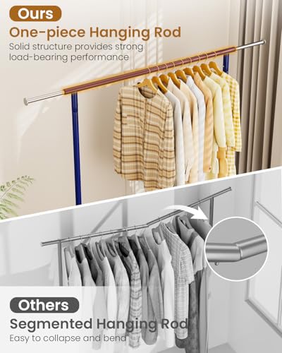 Heavy Duty Clothing Rack, Metal Clothes Rack Load 450 LBS, Rolling Coat Racks for Hanging Clothes with Lockable Wheels, Wardrobe Closet Garment Racks for Bedroom, Navy Blue - color: Navy Blue, size: Single Rod