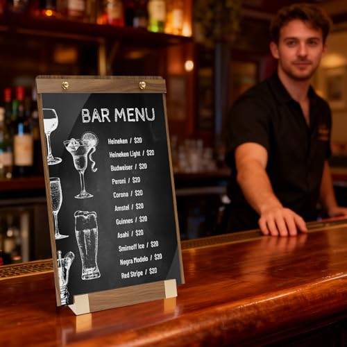 4 Pack Acrylic Sign Holder 8.5 x 11 with Walnut Wood Base, Tabletop Clear Display Stand for Restaurant Menus, Office Flyers & Wedding Table Numbers - color: 4 Pack