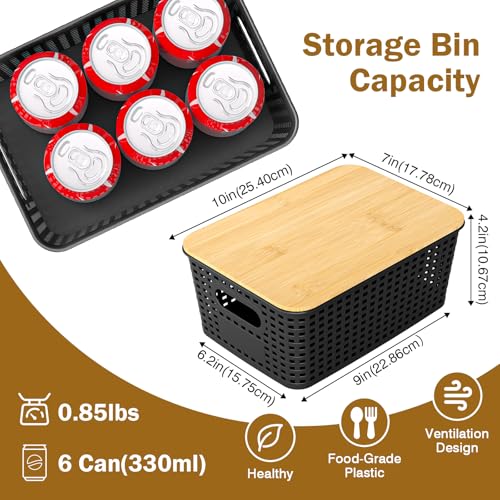 Stackable Storage Baskets: 8 Pack Plastic Baskets Bins, Black - color: Black
