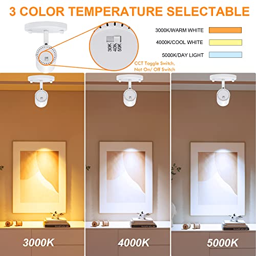 CLOUDY BAY LED Flush Mount Ceiling Spot Light,CRI90+ 9W 3000K 4000K 5000K Selectable Dimmable,Adjustable Tilt Angle Ceiling Track Light Head,White - color: White | 3CCT