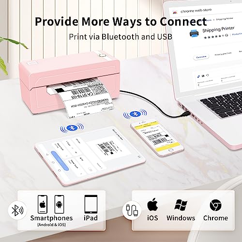 JADENS Bluetooth Thermal Shipping Label Printer, Wireless 4x6 Label Printer - color: Pink