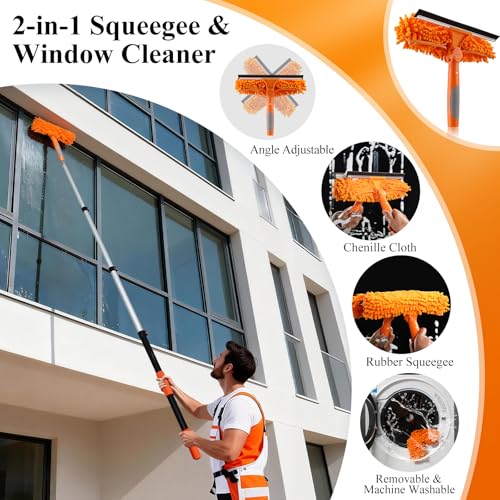 20ft High Reach Window Squeegee with 12ft Heavy-Duty Extension Pole
