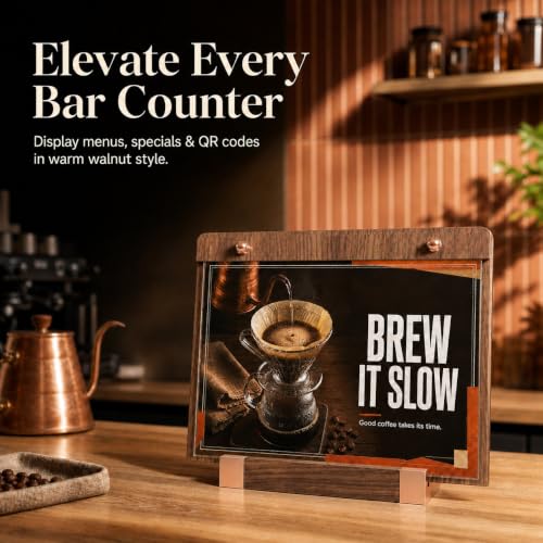 Horizontal Acrylic Sign Holders 8.5 x 11 with Wooden Base, 1 Pack
