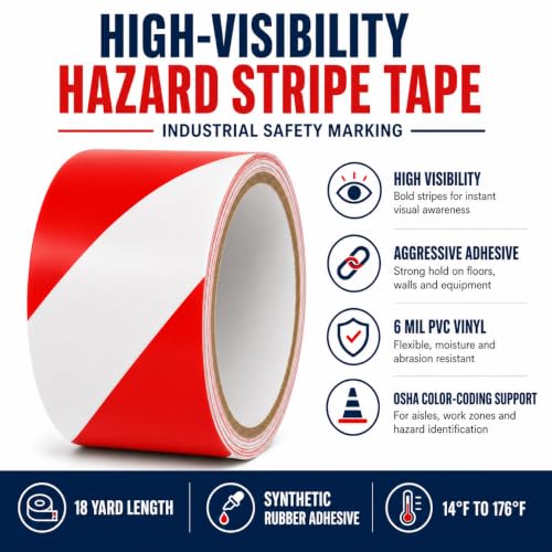 GGR Supplies Red & White Hazard Stripe Tape, 3/4 inch x 18 Yards - color: Red & White, size: 3/4 in. x 18 yds. (18mm)
