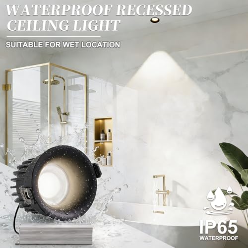 3 Inch LED Recessed Lights, Waterproof, Dimmable, 3CCT, CRI98 Ceiling Light - color: Black-Gray, size: 3 Inch-2 Pack