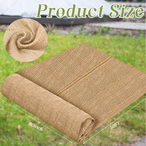 Buryeah 1 Pack 60 Inch X 50 ft Burlap Fabrics Roll Natural Jute Garden - size: 60 Inch x 50 Ft